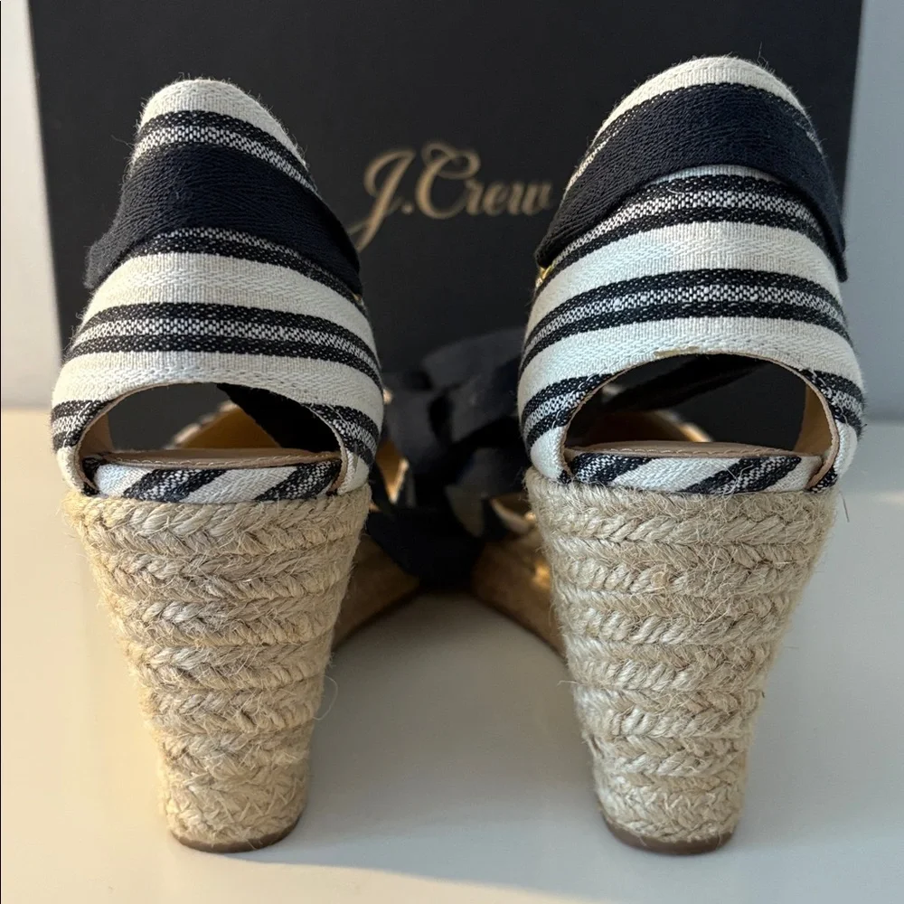 J. Crew Stripe Espadrille Wedge Sandal Ankle Wrap Ties Size 8 New in Box